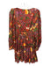 Rhode Size 8 Red & Multi Viscose Long Sleeve V Neck All Over Print Dress Red & Multi / 8