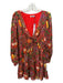 Rhode Size 8 Red & Multi Viscose Long Sleeve V Neck All Over Print Dress Red & Multi / 8