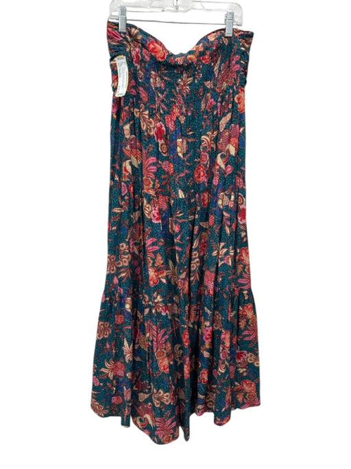 Ulla Johnson Size Medium Teal, Pink, Orange Cotton Blend Strapless Floral Dress Teal, Pink, Orange / Medium