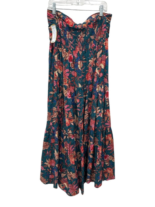 Ulla Johnson Size Medium Teal, Pink, Orange Cotton Blend Strapless Floral Dress Teal, Pink, Orange / Medium