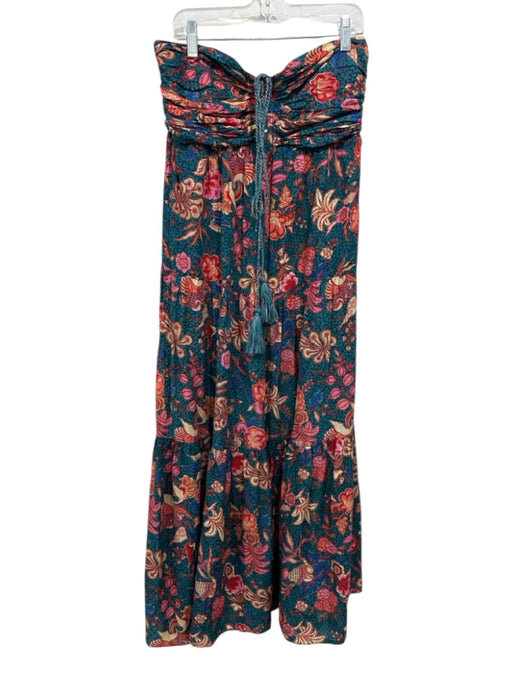 Ulla Johnson Size Medium Teal, Pink, Orange Cotton Blend Strapless Floral Dress Teal, Pink, Orange / Medium