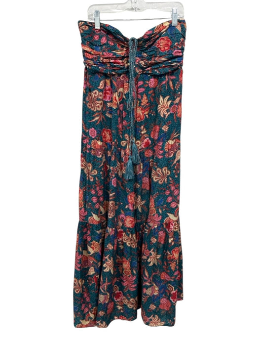 Ulla Johnson Size Medium Teal, Pink, Orange Cotton Blend Strapless Floral Dress Teal, Pink, Orange / Medium