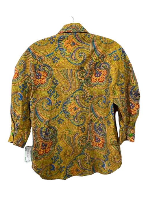 Alexis Size XS Yellow & Multi Cotton Paisley Button Up Puff Sleeve Collared Top Yellow & Multi / XS