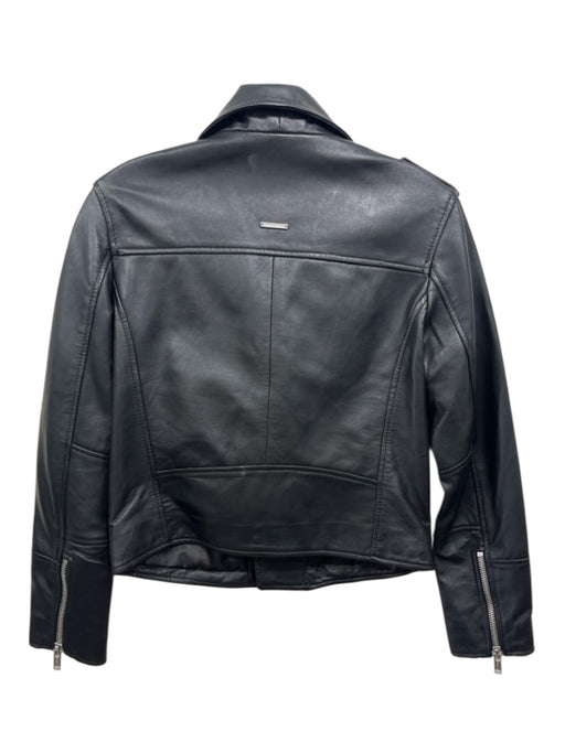 Deadwood Size 38 Black Leather Zipper Detail Belted Lapel Moto Jacket Black / 38