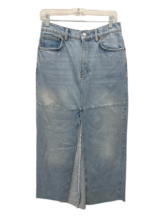 Reformation Size 27 Light Wash Cotton Denim Zip & Button 5 Pocket Maxi Skirt Light Wash / 27