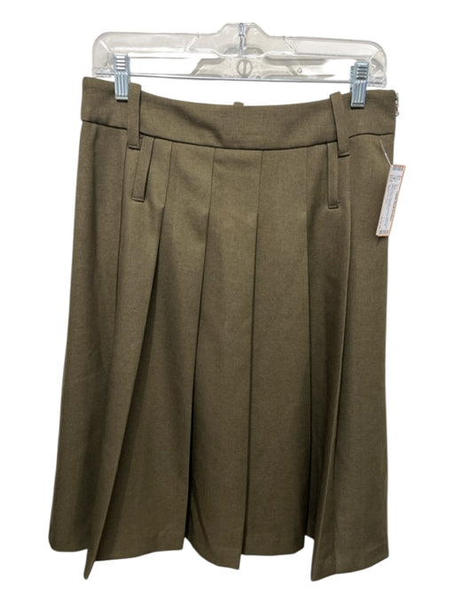 The Frankie Shop Size M/L Dark Olive Polyester Pleated Side Zip Below Knee Skirt Dark Olive / M/L