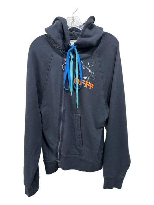 Off White Size M Navy Cotton Blend logo Zip UP Hoodie Men's Jacket Navy / M