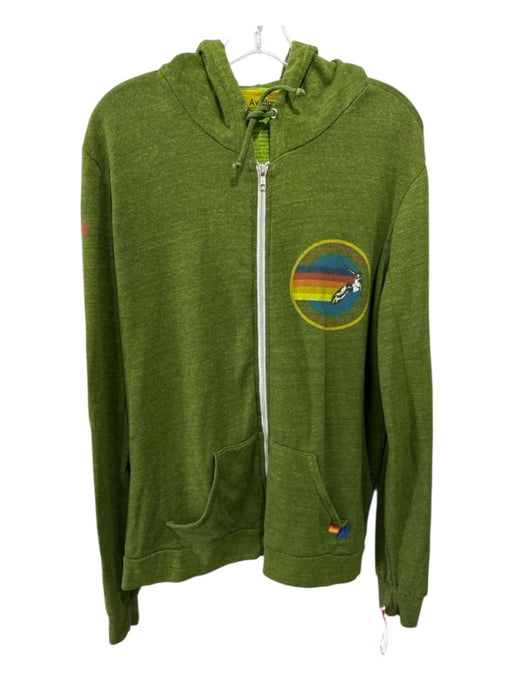 Aviator Nation Size L Green Cotton Blend Solid Hoodie Zip Up Men's Jacket Green / L