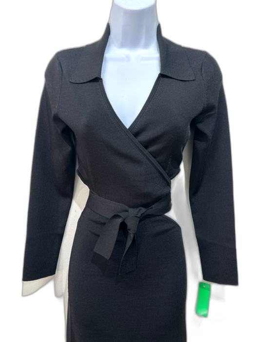 Cult Gaia Size Small Black Viscose Rib Knit Wrap Cut Out Fitted Dress Black / Small