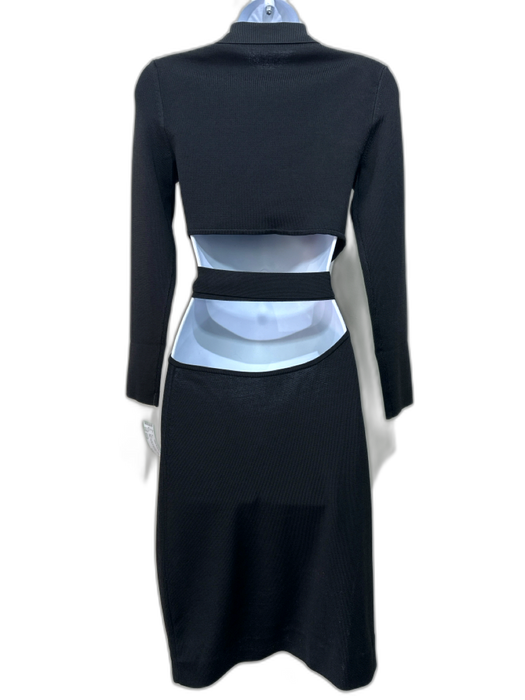 Cult Gaia Size Small Black Viscose Rib Knit Wrap Cut Out Fitted Dress Black / Small