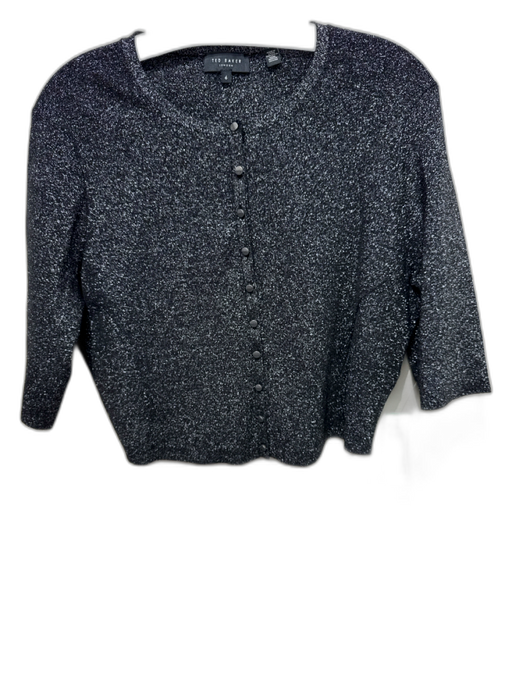 Ted Baker Size 6 Black & Silver Viscose Metallic Thread Silver Buttons Cardigan Black & Silver / 6