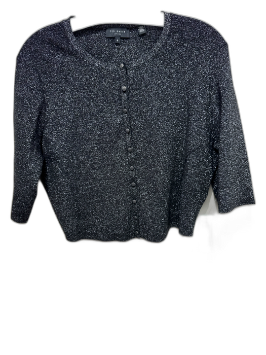 Ted Baker Size 6 Black & Silver Viscose Metallic Thread Silver Buttons Cardigan Black & Silver / 6