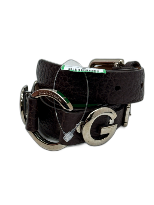 Dolce & Gabbana Dark Brown Leather Silver Hardware Logo Buckles Belts Dark Brown / M