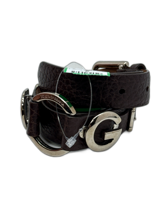 Dolce & Gabbana Dark Brown Leather Silver Hardware Logo Buckles Belts Dark Brown / M
