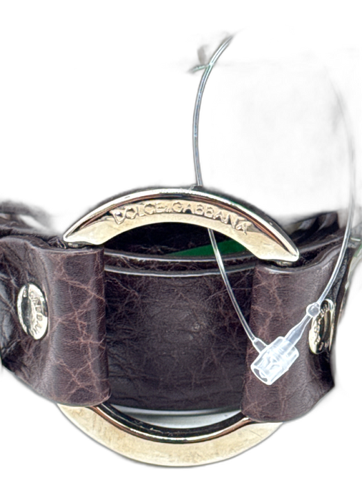 Dolce & Gabbana Dark Brown Leather Silver Hardware Logo Buckles Belts Dark Brown / M