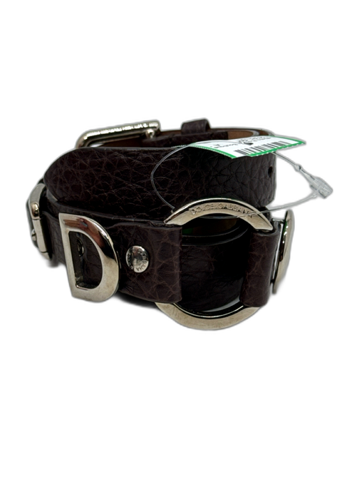 Dolce & Gabbana Dark Brown Leather Silver Hardware Logo Buckles Belts Dark Brown / M