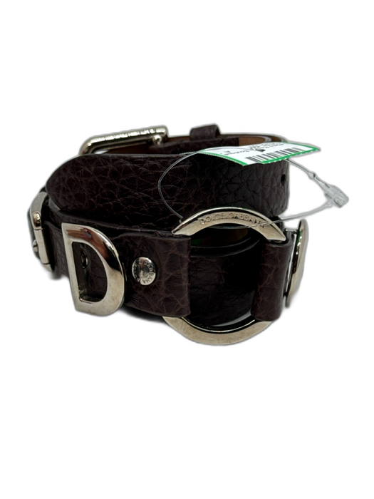 Dolce & Gabbana Dark Brown Leather Silver Hardware Logo Buckles Belts Dark Brown / M