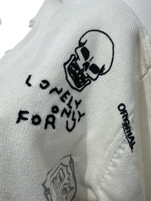 R13 Size M Cream Cotton Knit Skulls Patches Rips Cardigan Cream / M