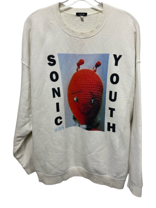 R13 Size L Cream, Red & Multi Cotton Ribbed Words Print Sweatshirt Cardigan Cream, Red & Multi / L