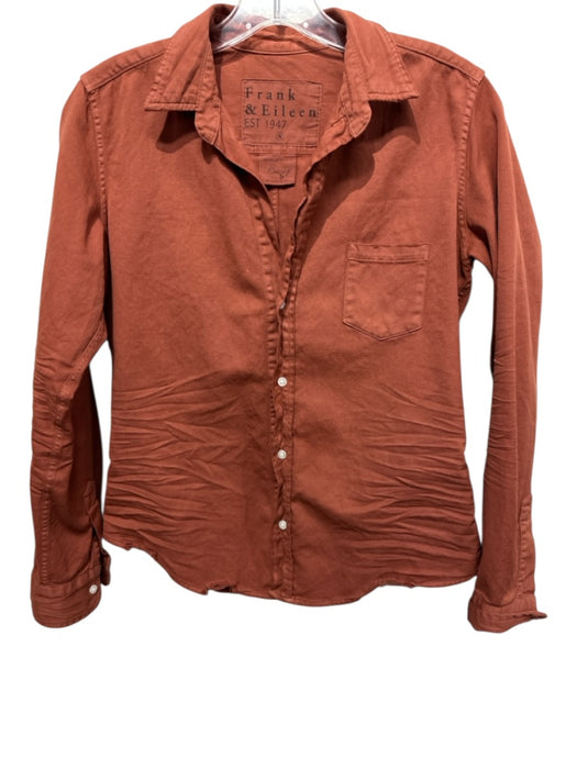 Frank & Eileen Size S Brick Red Cotton Long Sleeve Patch Pocket Wrinkled Top Brick Red / S
