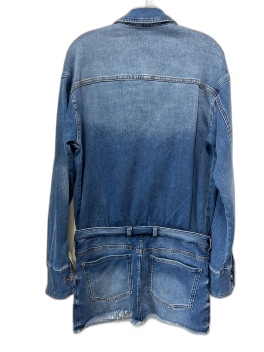SER.O.YA Size L Blue Wash Cotton Blend Snap Button Long Sleeve Mini Dress Blue Wash / L