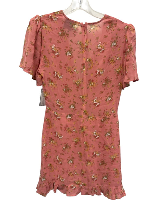 Reformation Size 6 Salmon Pink Print Viscose Back Zip Floral V Neck Dress Salmon Pink Print / 6