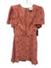 Reformation Size 6 Salmon Pink Print Viscose Back Zip Floral V Neck Dress Salmon Pink Print / 6