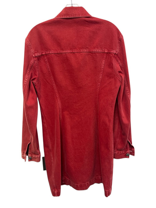 Helmut Lang Size M Red Cotton Denim Button Down Collared Long Sleeve Dress Red / M