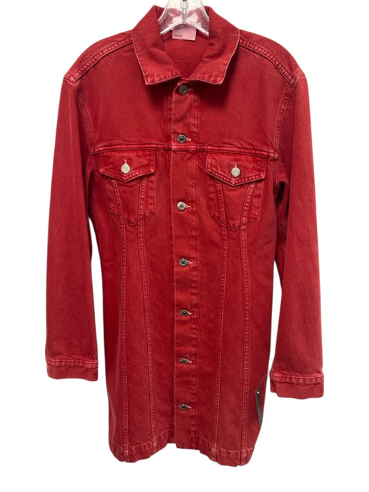 Helmut Lang Size M Red Cotton Denim Button Down Collared Long Sleeve Dress Red / M
