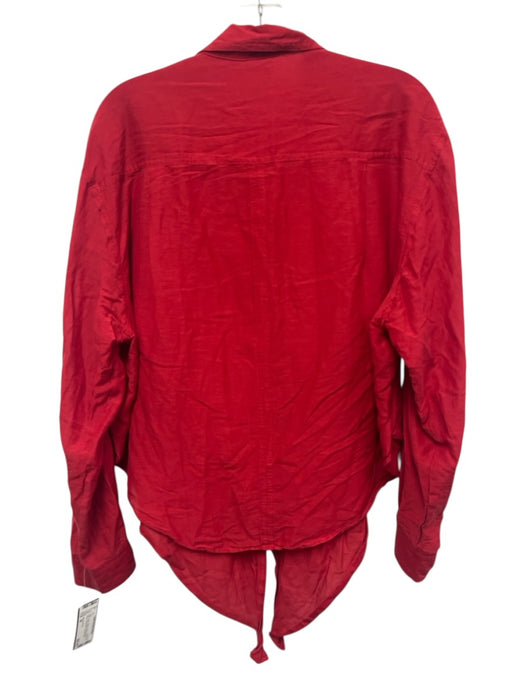 Marant Etoile Size 38 Red Cotton Button Down Collared Tie Front Long Sleeve Top Red / 38