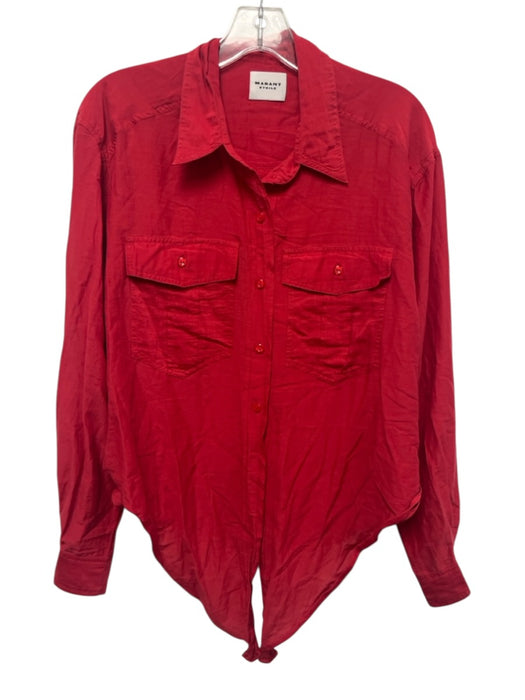 Marant Etoile Size 38 Red Cotton Button Down Collared Tie Front Long Sleeve Top Red / 38