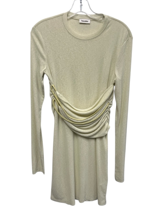 Nanushka Size L Pale Yellow Polyester Rouched Detail Long Sleeve Dress Pale Yellow / L