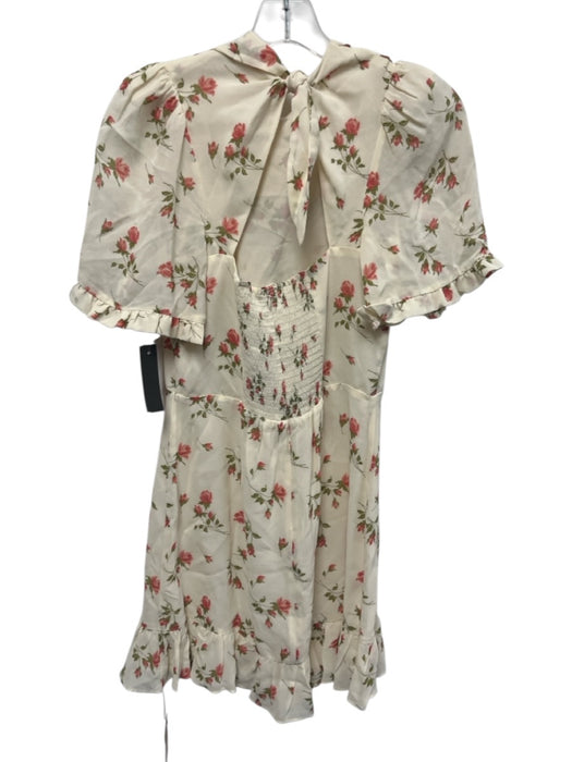 Reformation Size 6 White, Red, Green Polyester Back Zip Floral Tie Back Dress White, Red, Green / 6