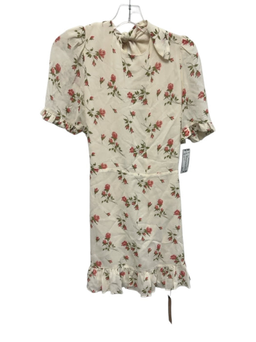 Reformation Size 6 White, Red, Green Polyester Back Zip Floral Tie Back Dress White, Red, Green / 6