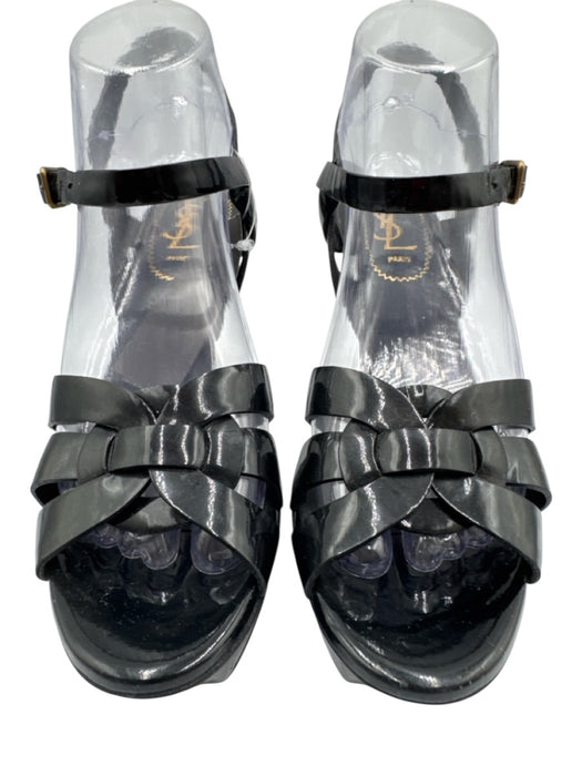 Yves Saint Laurent Shoe Size 37.5 Black Patent Leather Platform Sandals Black / 37.5