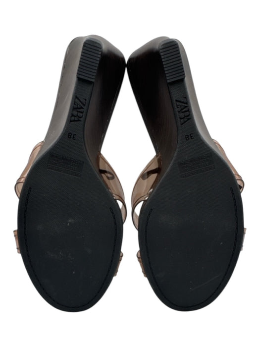 Zara Shoe Size 37 Chocolate Brown PVC Wooden Heel Open Toe Mule Wedge Sandals Chocolate Brown / 37