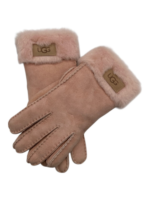 Ugg Pink Sheepskin Shearling Stitching Fold Over Gloves Pink