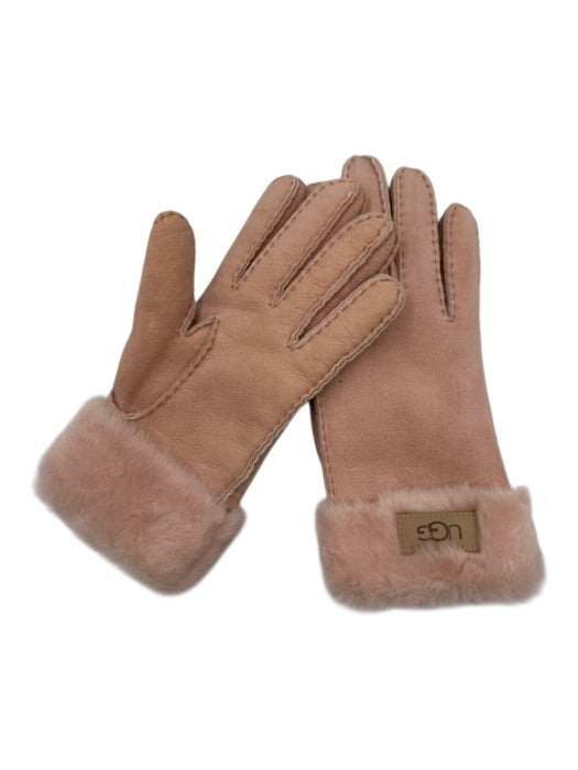 Ugg Pink Sheepskin Shearling Stitching Fold Over Gloves Pink
