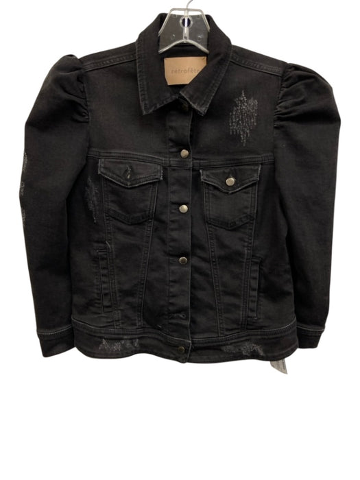 Retrofete Size Small Faded Black Cotton Denim Button Front Distressed Jacket Faded Black / Small