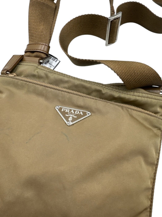 Prada Light Brown Nylon Zip Close Triangle Logo silver hardware Crossbody Bag Light Brown / Small