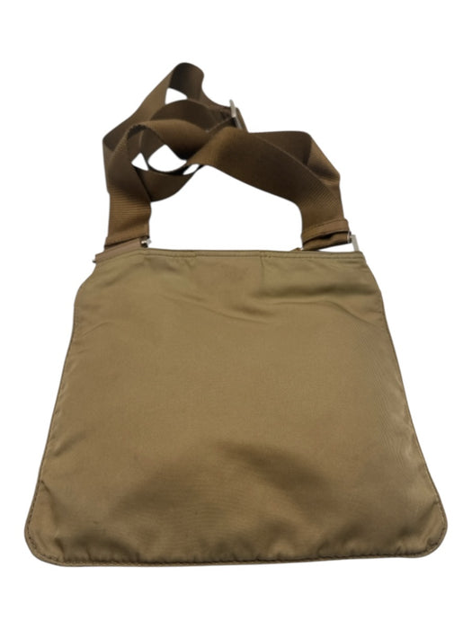 Prada Light Brown Nylon Zip Close Triangle Logo silver hardware Crossbody Bag Light Brown / Small