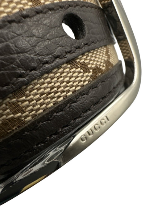Gucci Brown & Beige Leather & Canvas Silver Buckle Guccissima Belts Brown & Beige / 90/36"