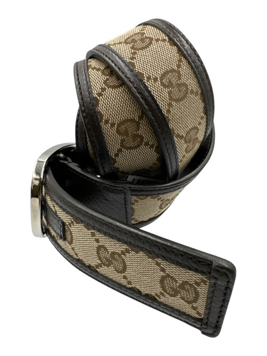 Gucci Brown & Beige Leather & Canvas Silver Buckle Guccissima Belts Brown & Beige / 90/36"