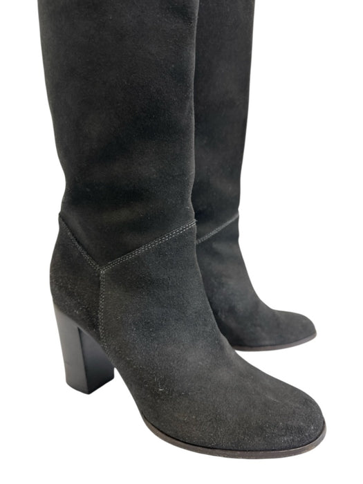 Chanel Shoe Size 37 Dark Gray Leather Suede Round Toe Interlocking CC Boots Dark Gray / 37