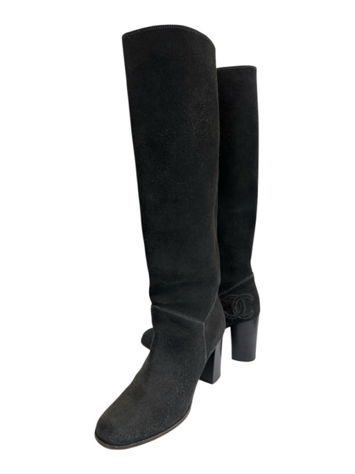 Chanel Shoe Size 37 Dark Gray Leather Suede Round Toe Interlocking CC Boots Dark Gray / 37