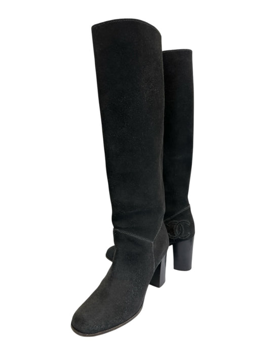 Chanel Shoe Size 37 Dark Gray Leather Suede Round Toe Interlocking CC Boots Dark Gray / 37