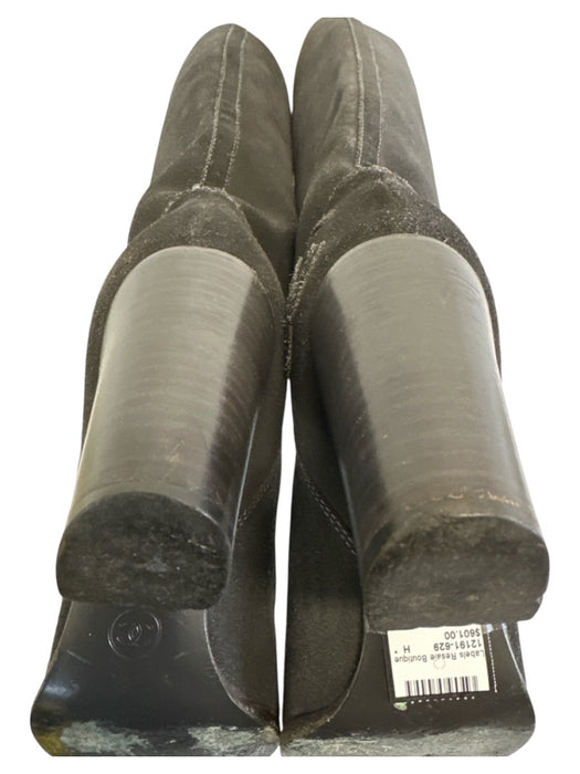 Chanel Shoe Size 37 Dark Gray Leather Suede Round Toe Interlocking CC Boots Dark Gray / 37