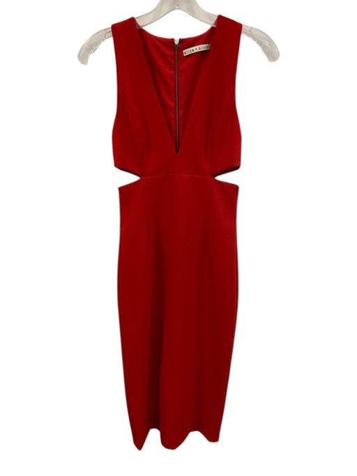 Alice + Olivia Size 2 Red Acetate & Polyester Sleeveless Cut Outs V Neck Dress Red / 2