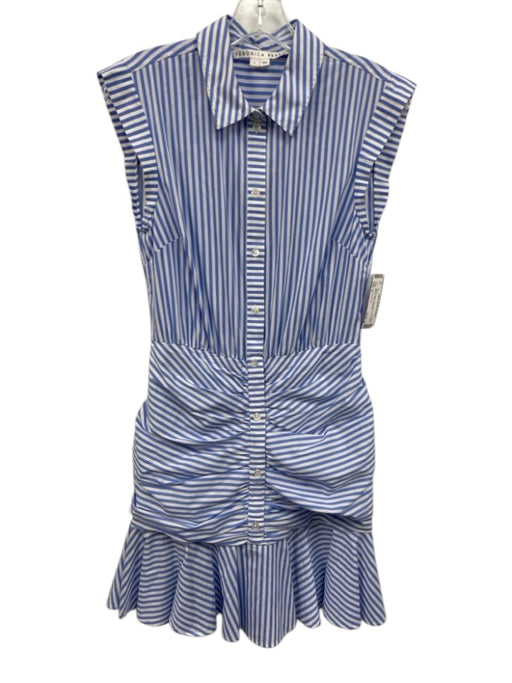 Veronica Beard Size 0 Blue & White Cotton Sleeveless Stripe Buttons Mini Dress Blue & White / 0