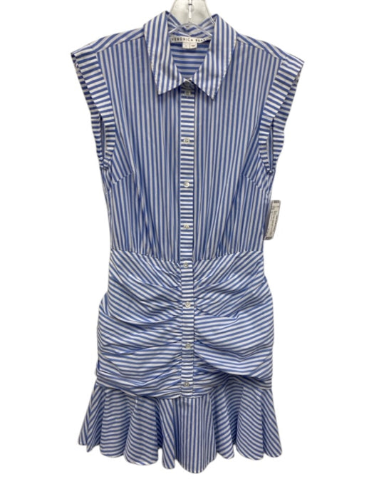 Veronica Beard Size 0 Blue & White Cotton Sleeveless Stripe Buttons Mini Dress Blue & White / 0